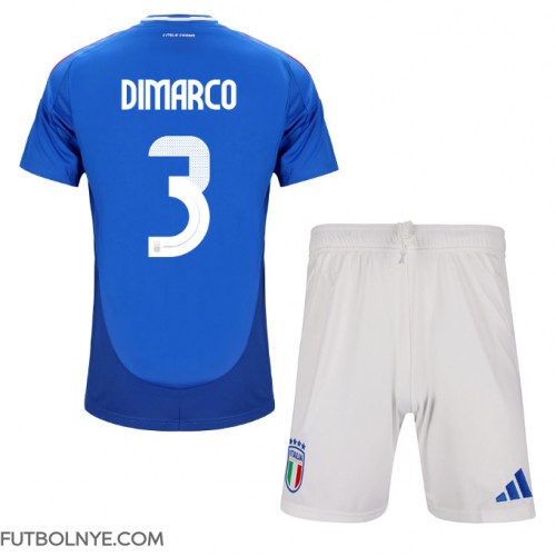 Camiseta Italia Federico Dimarco #3 Primera Equipación para niños Eurocopa 2024 manga corta (+ pantalones cortos)